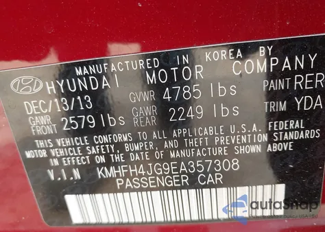 2014 Hyundai Azera Limited from USA, damaged, VIN KMHFH4JG9EA357308